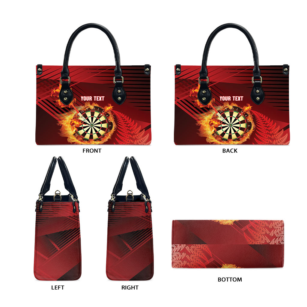 Personalised Darts New Zealand Leather Bag Silver Fern Red Color LT22 - Polynesian Pride