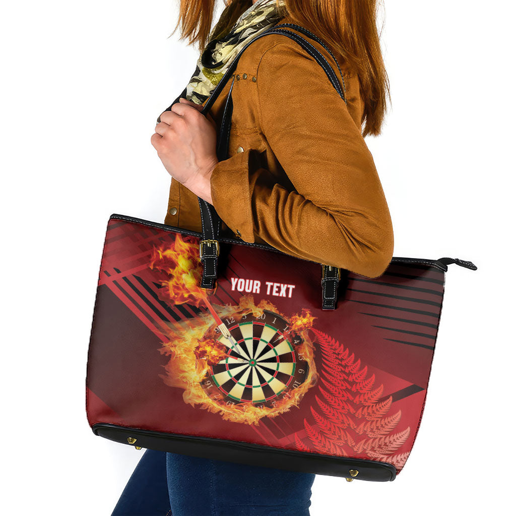 Personalised Darts New Zealand Leather Tote Bag Silver Fern Red Color LT22 Red - Polynesian Pride