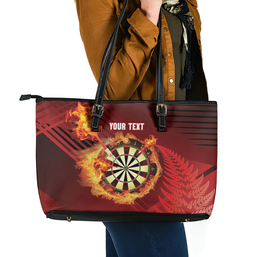 Personalised Darts New Zealand Leather Tote Bag Silver Fern Red Color LT22 - Polynesian Pride
