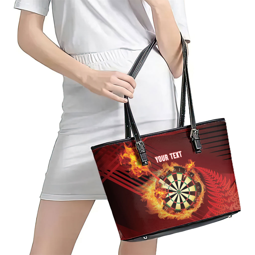 Personalised Darts New Zealand Leather Tote Bag Silver Fern Red Color LT22 - Polynesian Pride