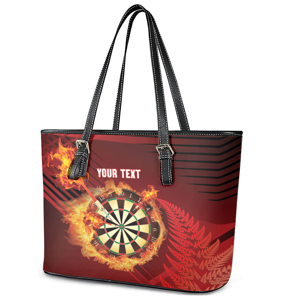 Personalised Darts New Zealand Leather Tote Bag Silver Fern Red Color LT22 - Polynesian Pride