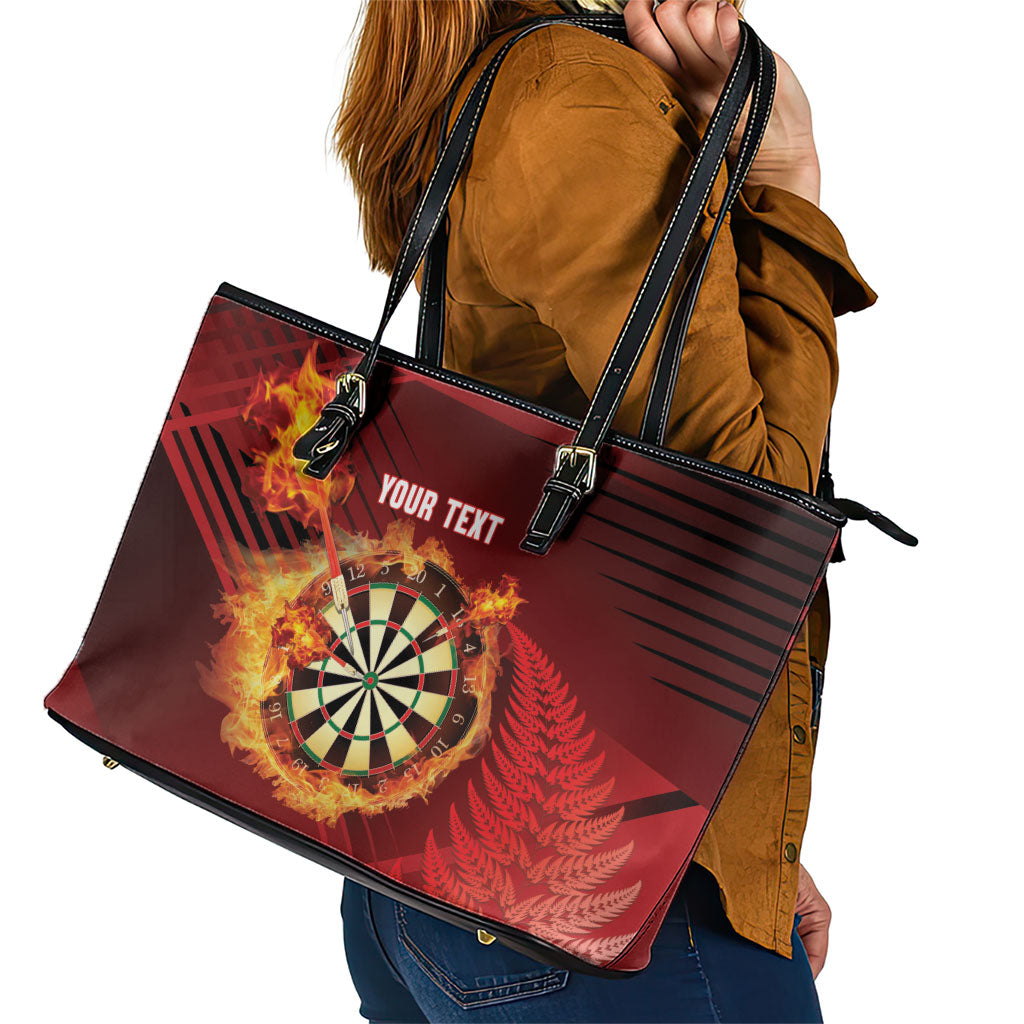 Personalised Darts New Zealand Leather Tote Bag Silver Fern Red Color LT22 - Polynesian Pride