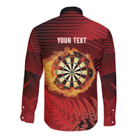 Personalised Darts New Zealand Long Sleeve Button Shirt Silver Fern Red Color LT22 - Polynesian Pride