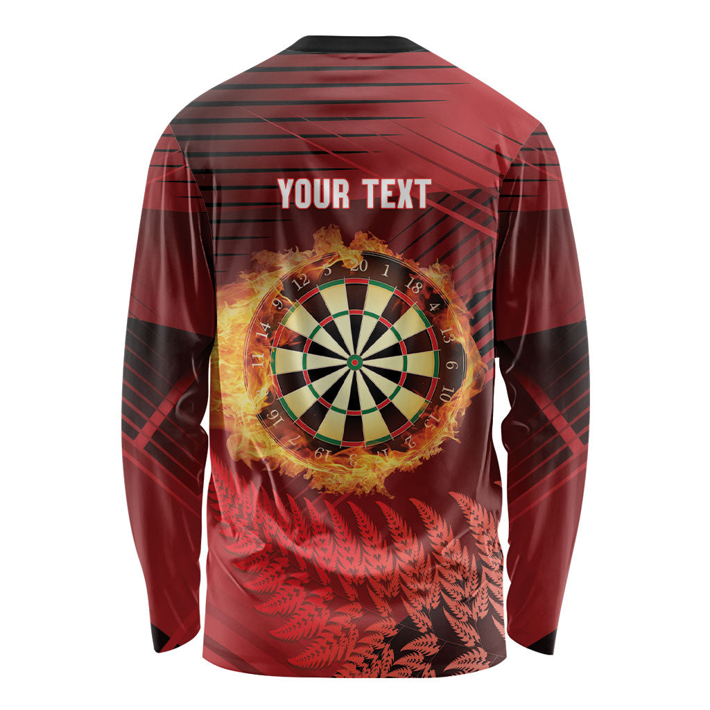 Personalised Darts New Zealand Long Sleeve Shirt Silver Fern Red Color LT22 - Polynesian Pride