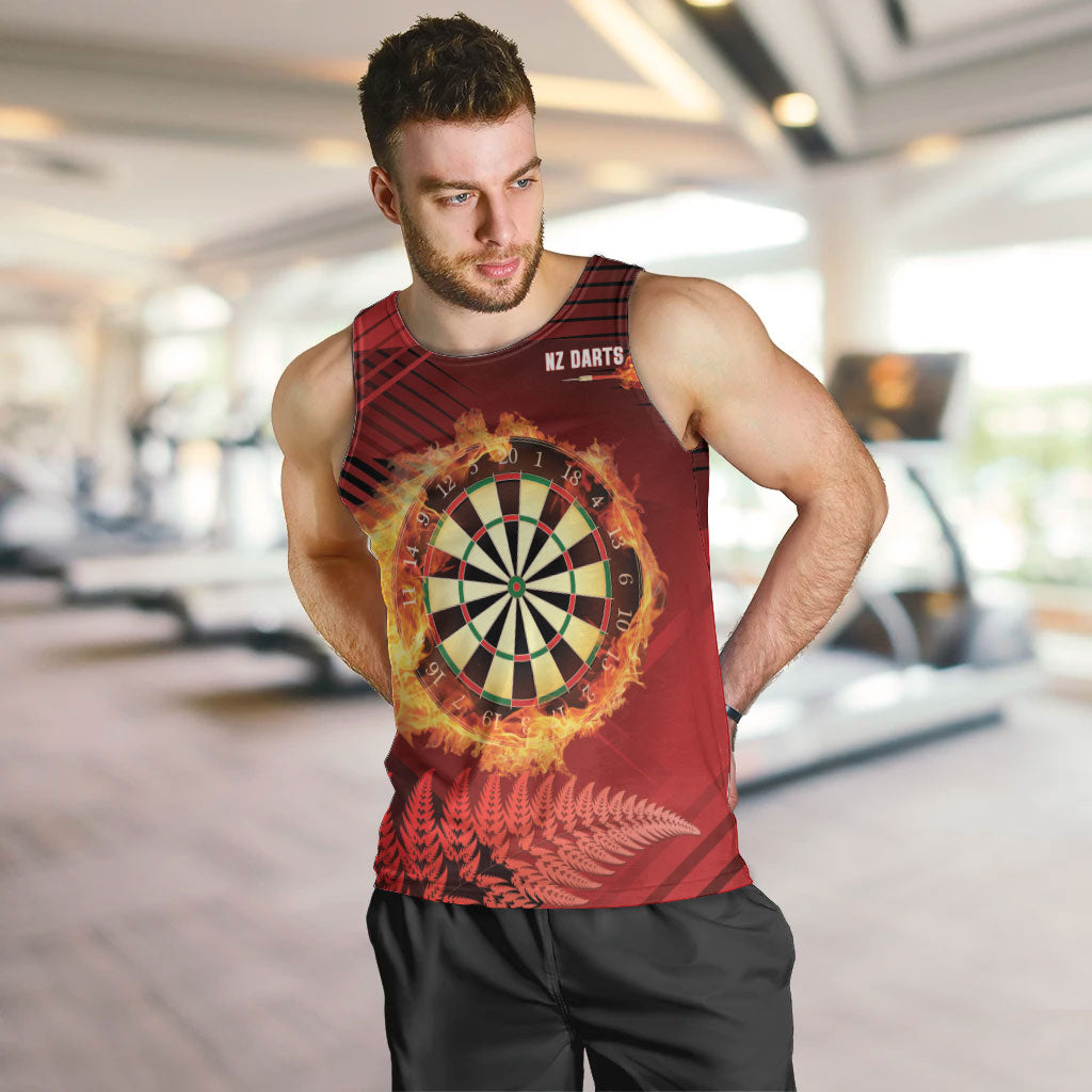 Personalised Darts New Zealand Men Tank Top Silver Fern Red Color LT22 Red - Polynesian Pride