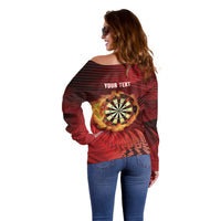 Personalised Darts New Zealand Off Shoulder Sweater Silver Fern Red Color LT22 - Polynesian Pride