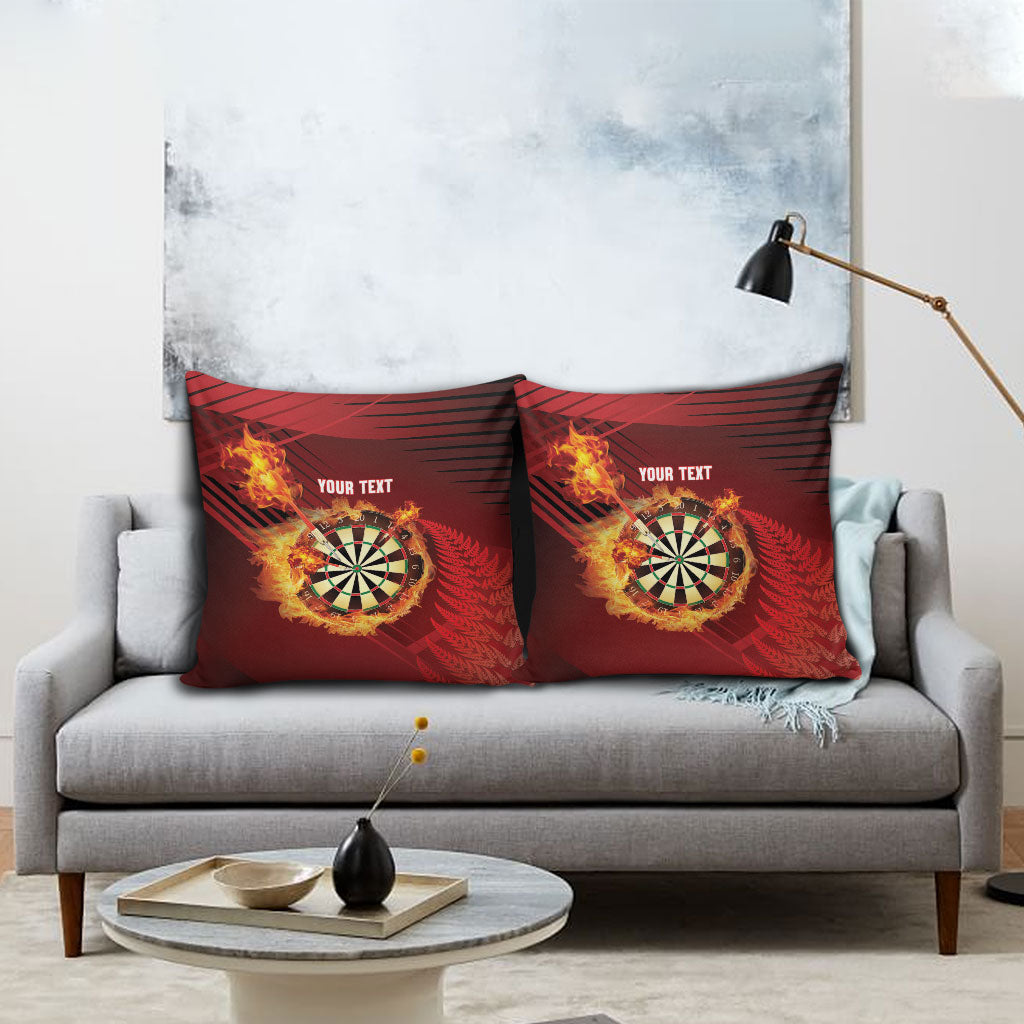 Personalised Darts New Zealand Pillow Cover Silver Fern Red Color LT22 - Polynesian Pride