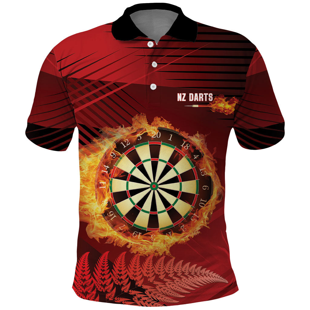 Personalised Darts New Zealand Polo Shirt Silver Fern Red Color