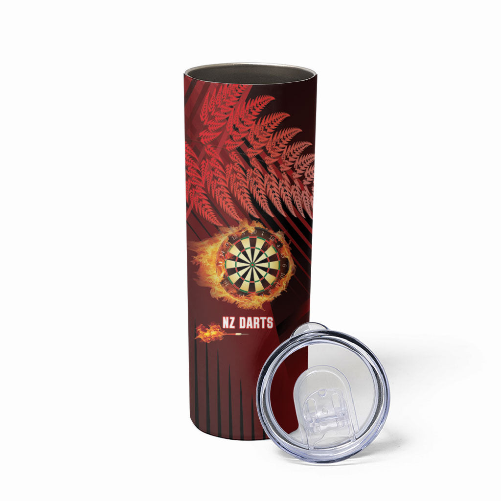 Personalised Darts New Zealand Skinny Tumbler Silver Fern Red Color