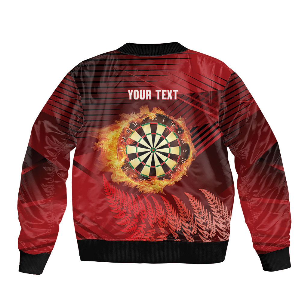 Personalised Darts New Zealand Sleeve Zip Bomber Jacket Silver Fern Red Color LT22 - Polynesian Pride