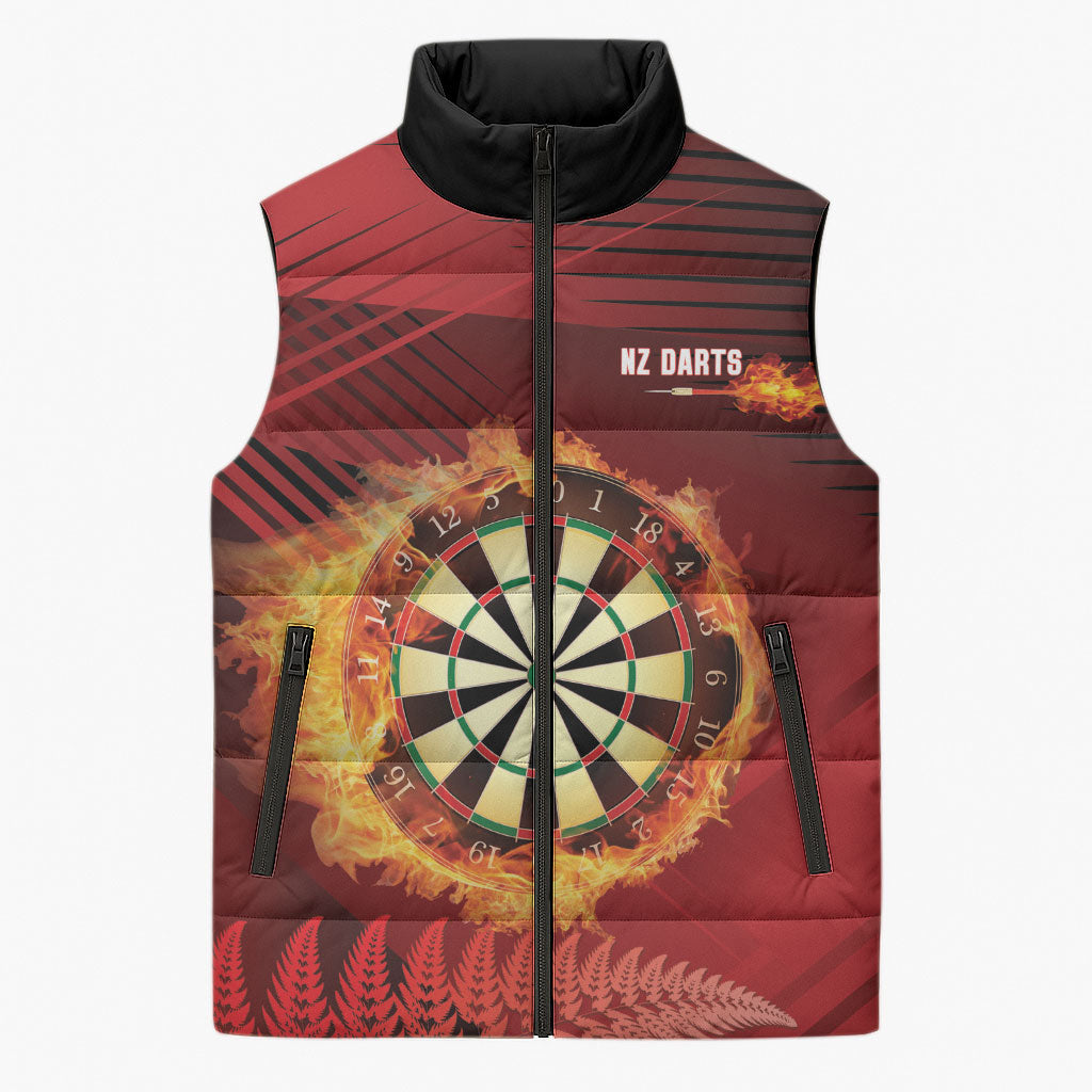 Personalised Darts New Zealand Sleeveless Puffer Jacket Silver Fern Red Color