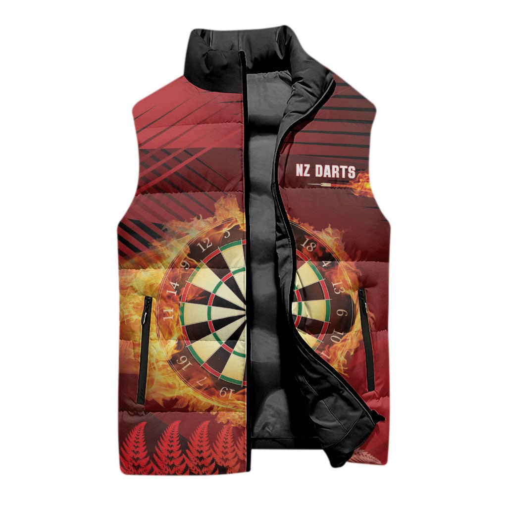 Personalised Darts New Zealand Sleeveless Puffer Jacket Silver Fern Red Color