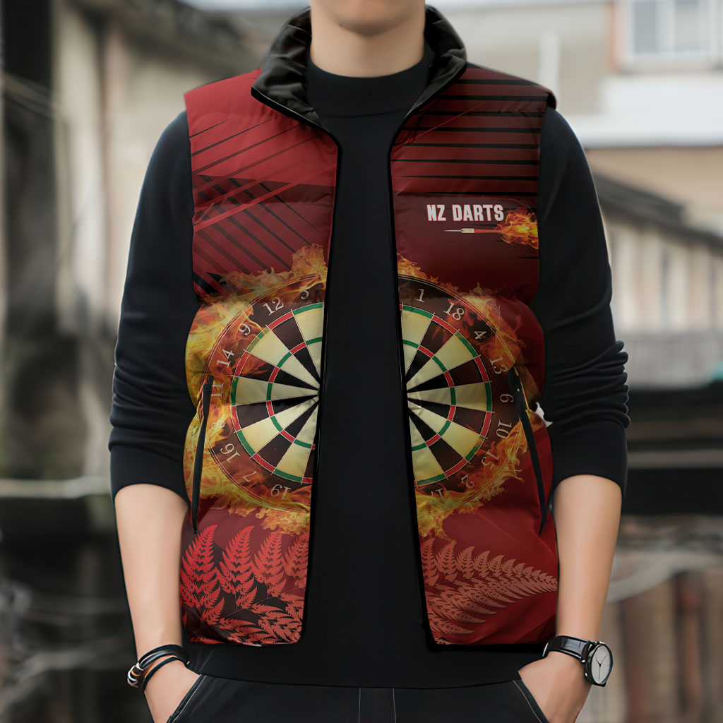 Personalised Darts New Zealand Sleeveless Puffer Jacket Silver Fern Red Color