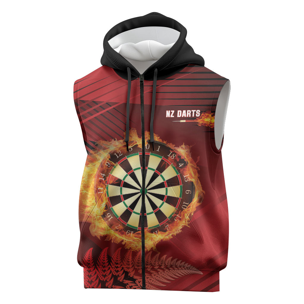 Personalised Darts New Zealand Sleeveless Zip Hoodie Silver Fern Red Color LT22 Red - Polynesian Pride