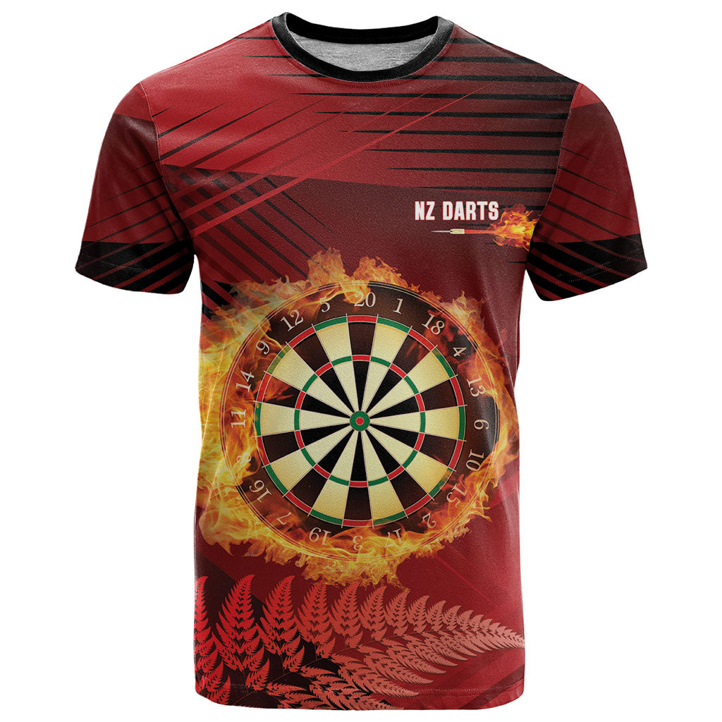 Personalised Darts New Zealand T Shirt Silver Fern Red Color LT22 Red - Polynesian Pride
