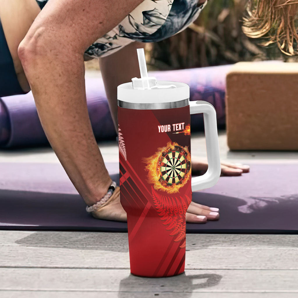 Personalised Darts New Zealand Tumbler With Handle Silver Fern Red Color LT22 - Polynesian Pride