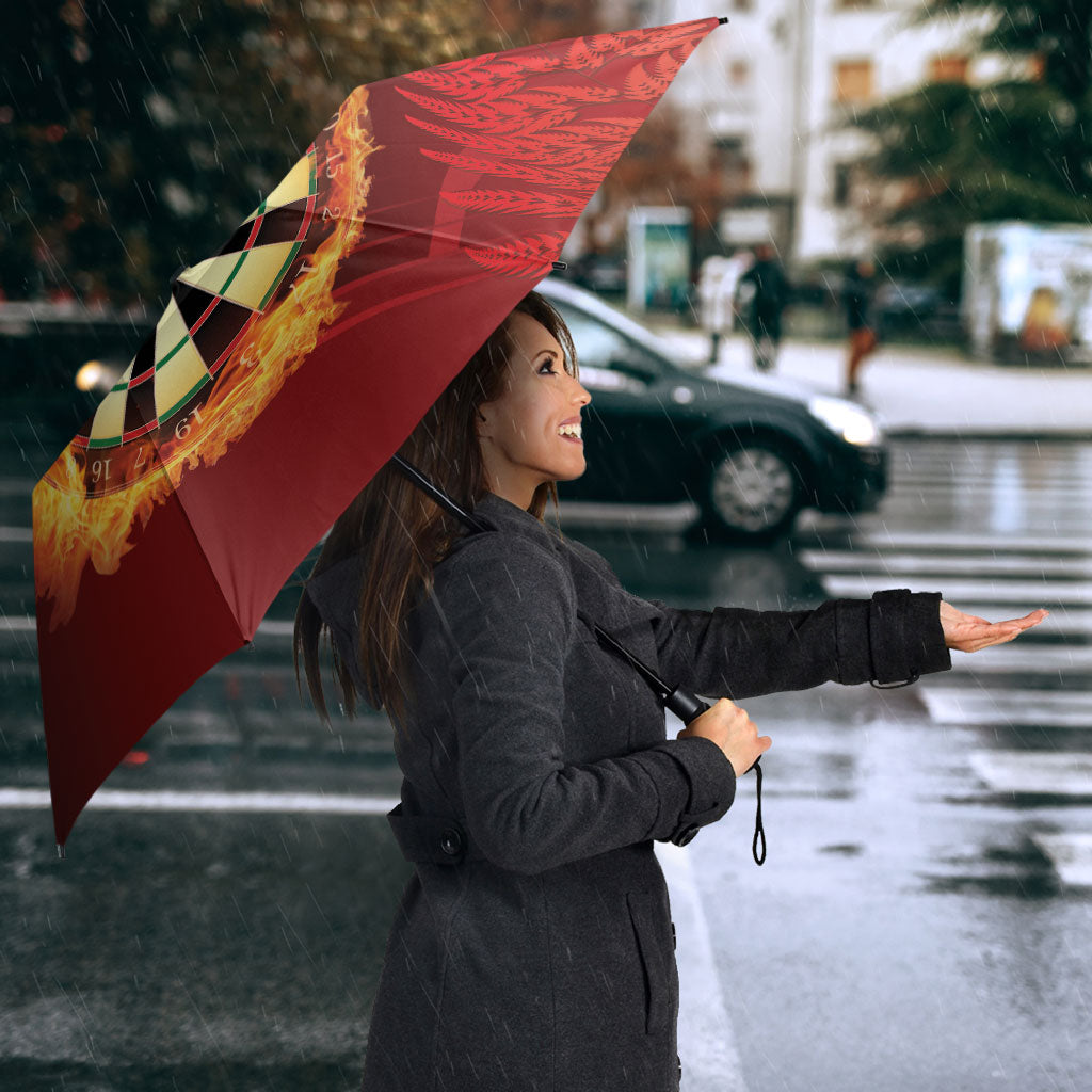 Personalised Darts New Zealand Umbrella Silver Fern Red Color LT22 - Polynesian Pride