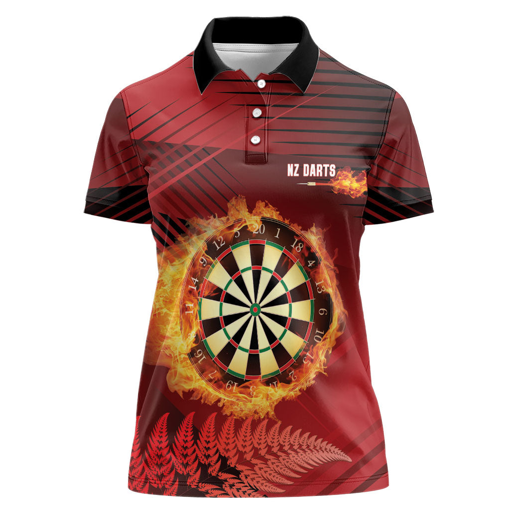 Personalised Darts New Zealand Women Polo Shirt Silver Fern Red Color LT22 Female Red - Polynesian Pride