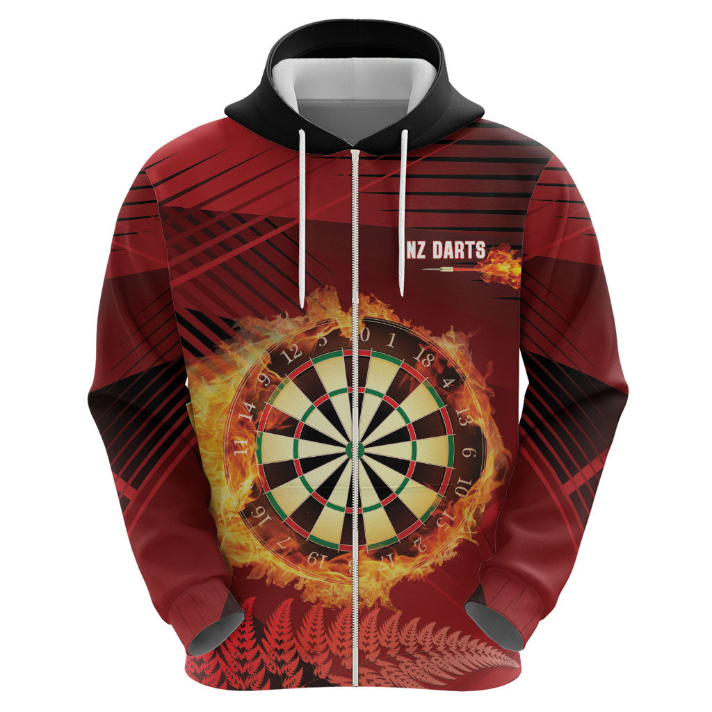 Personalised Darts New Zealand Zip Hoodie Silver Fern Red Color LT22 - Polynesian Pride