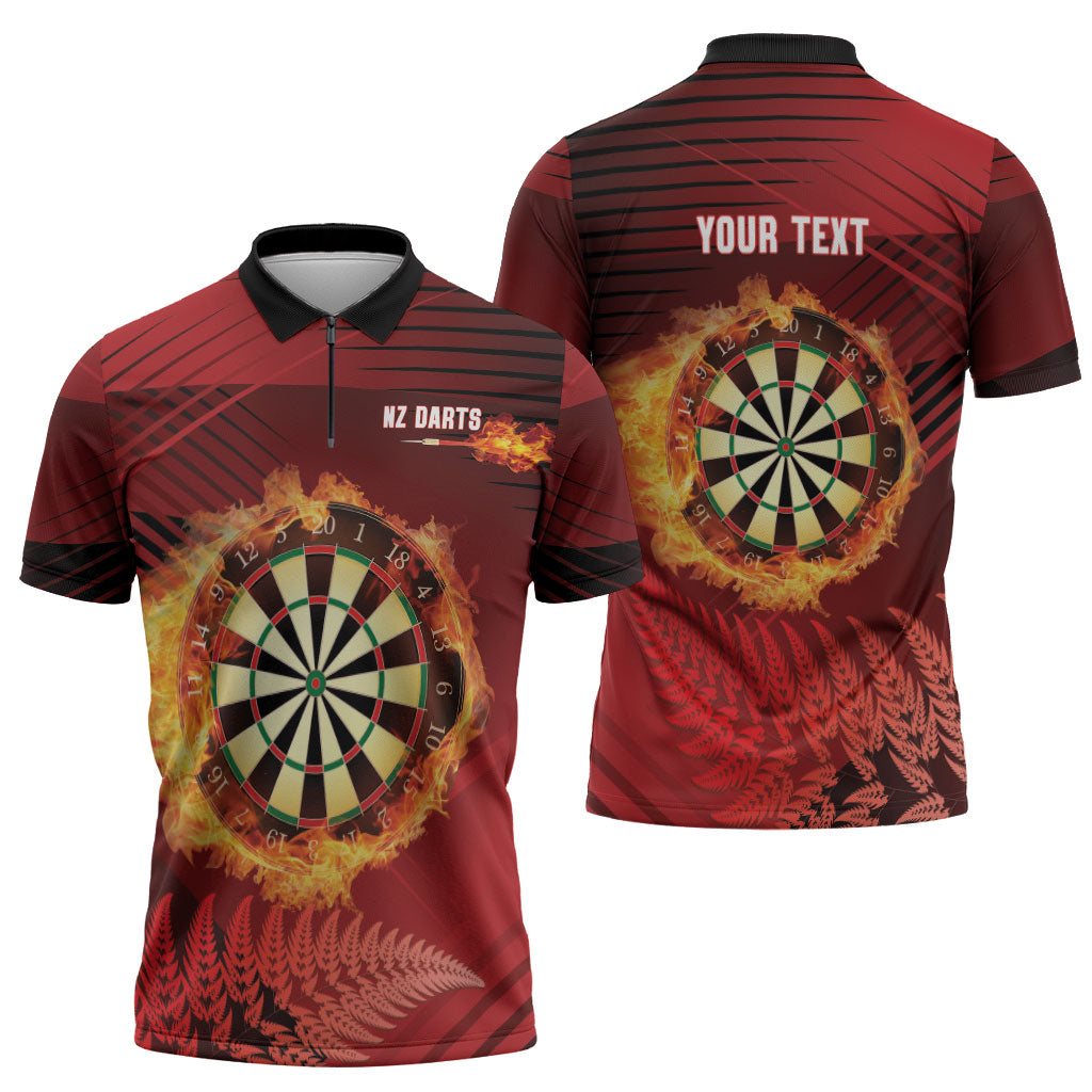 Personalised Darts New Zealand Zipper Polo Shirt Silver Fern Red Color LT22 - Polynesian Pride