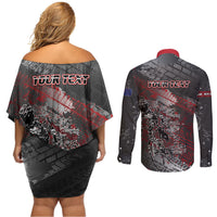 Personalised Cycling New Zealand Couples Matching Off Shoulder Short Dress and Long Sleeve Button Shirt Aotearoa Pride Sportswear