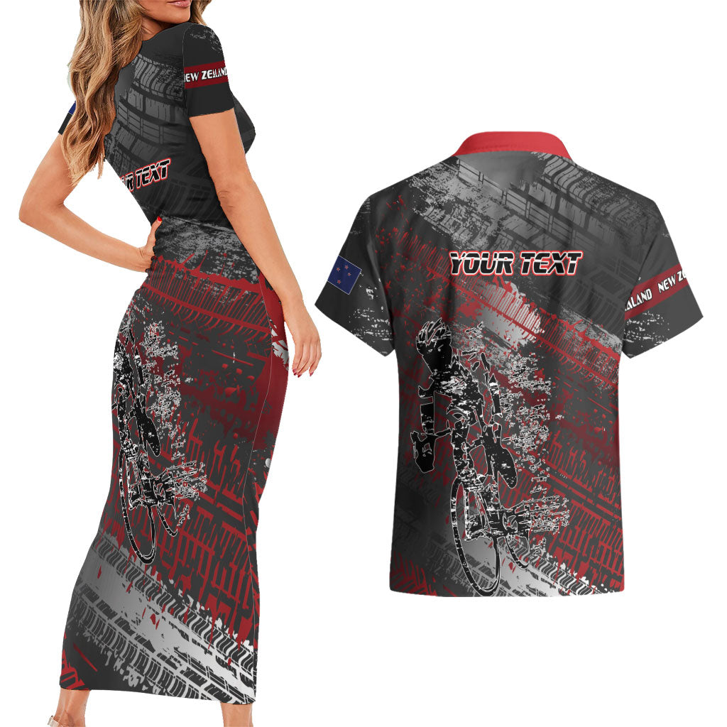 Personalised Cycling New Zealand Couples Matching Short Sleeve Bodycon Dress and Hawaiian Shirt Aotearoa Pride Sportswear