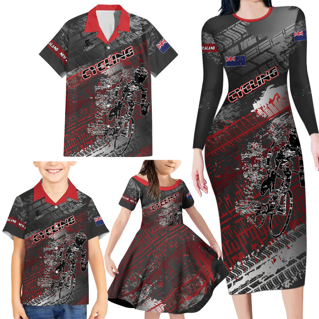 Personalised Cycling New Zealand Family Matching Long Sleeve Bodycon Dress and Hawaiian Shirt Aotearoa Pride Sportswear