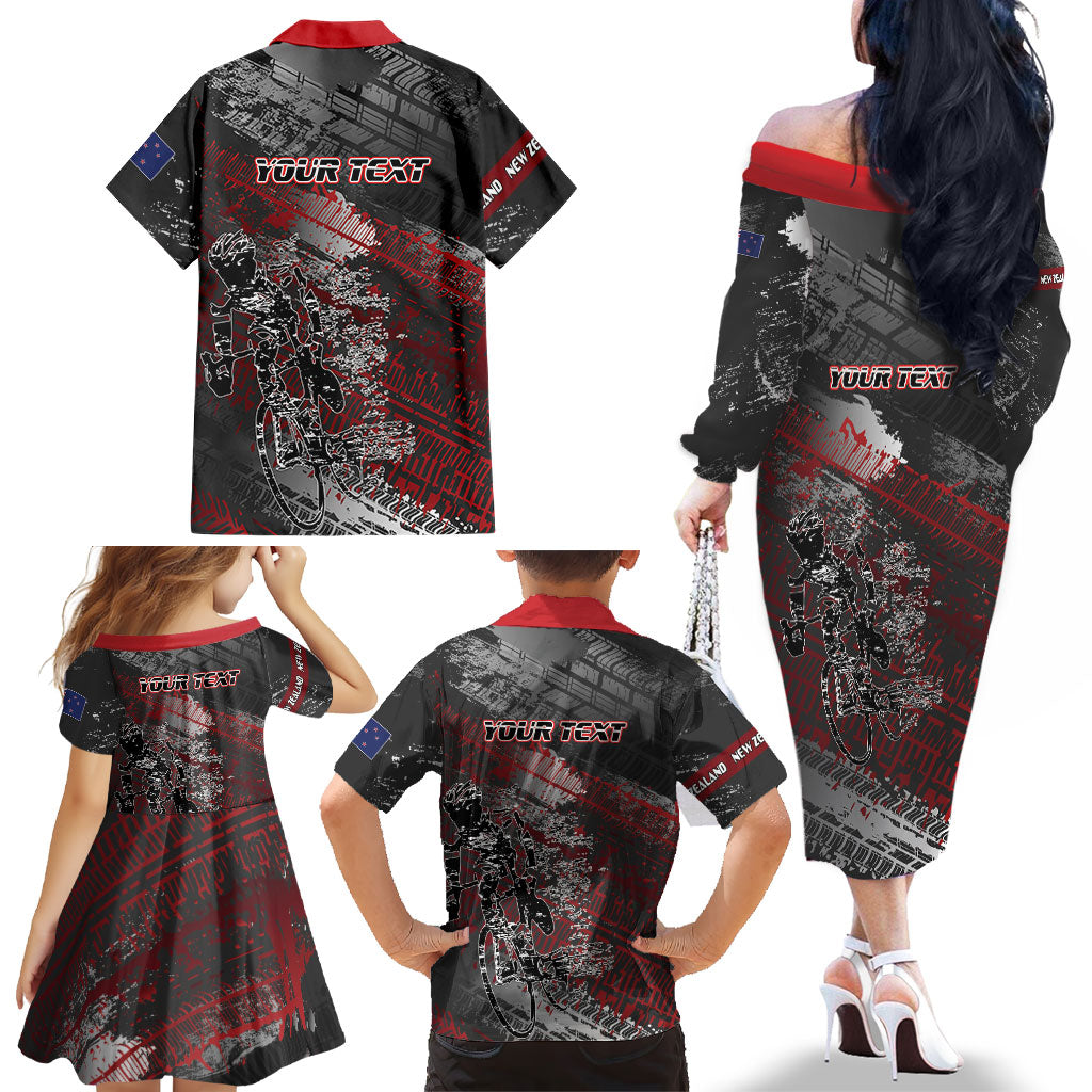 Personalised Cycling New Zealand Family Matching Off The Shoulder Long Sleeve Dress and Hawaiian Shirt Aotearoa Pride Sportswear