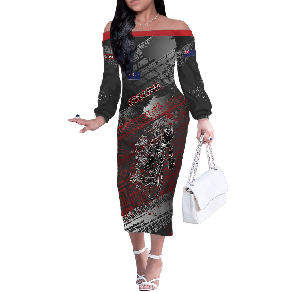 Personalised Cycling New Zealand Family Matching Off The Shoulder Long Sleeve Dress and Hawaiian Shirt Aotearoa Pride Sportswear