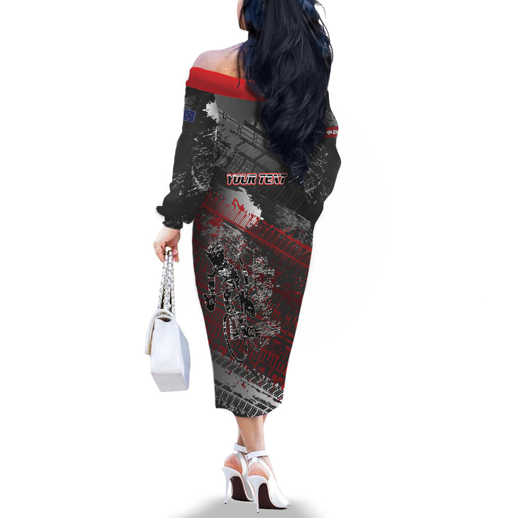 Personalised Cycling New Zealand Family Matching Off The Shoulder Long Sleeve Dress and Hawaiian Shirt Aotearoa Pride Sportswear