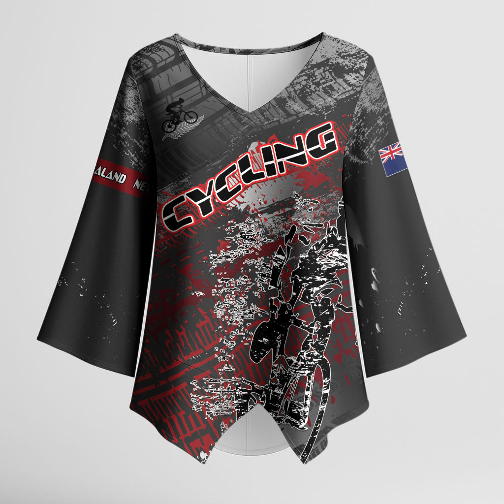 Personalised Cycling New Zealand Kimono Sleeve Blouse Aotearoa Pride Sportswear LT22 Female Red - Polynesian Pride