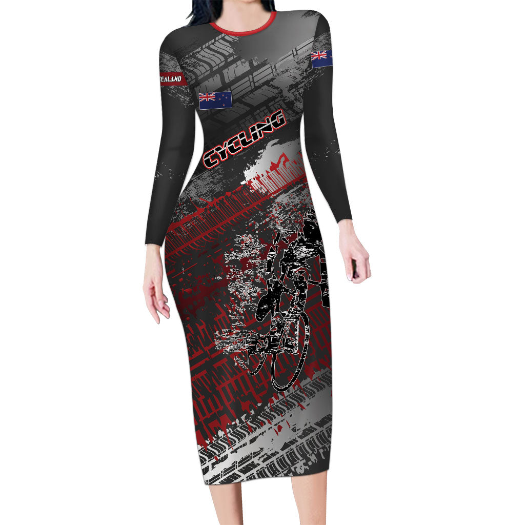 Personalised Cycling New Zealand Long Sleeve Bodycon Dress Aotearoa Pride Sportswear LT22 Long Dress Red - Polynesian Pride