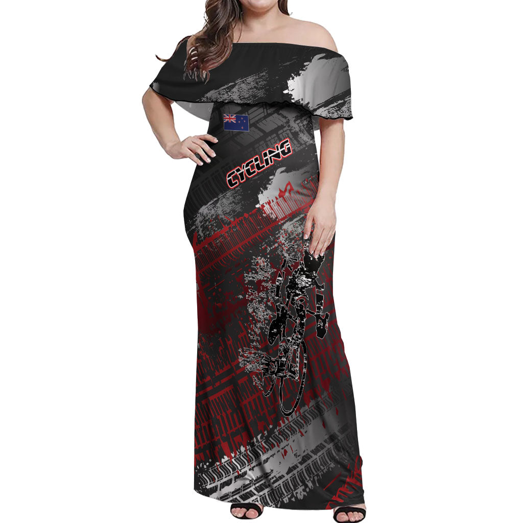 Personalised Cycling New Zealand Off Shoulder Maxi Dress Aotearoa Pride Sportswear LT22 Women Red - Polynesian Pride