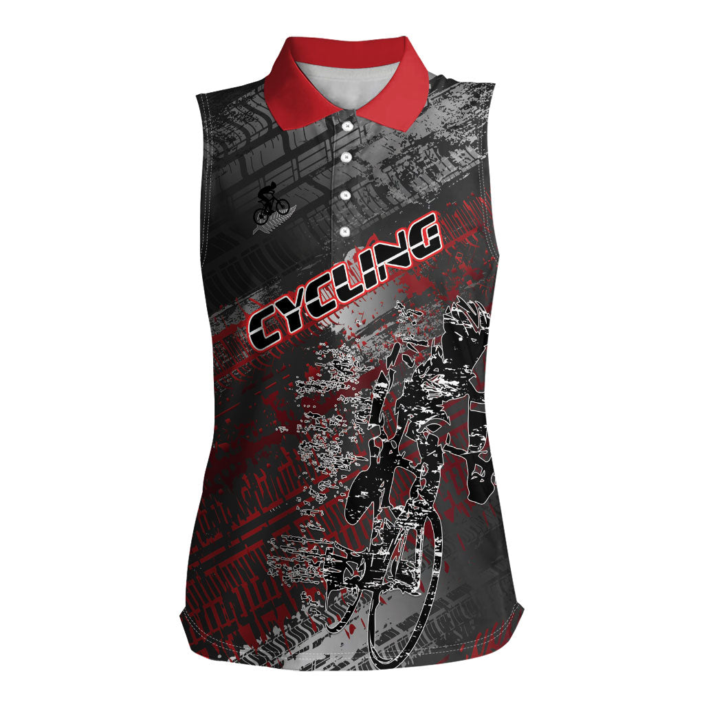 Personalised Cycling New Zealand Women Sleeveless Polo Shirt Aotearoa Pride Sportswear LT22 Female Red - Polynesian Pride