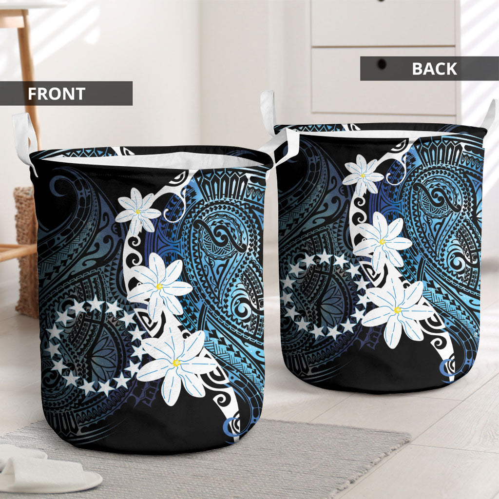 Cook Islands Maori Language Week Laundry Basket Tiare Maori Kuki Airani Blue Pattern LT22 - Polynesian Pride