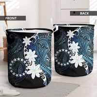 Cook Islands Maori Language Week Laundry Basket Tiare Maori Kuki Airani Blue Pattern LT22 - Polynesian Pride