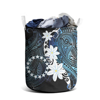 Cook Islands Maori Language Week Laundry Basket Tiare Maori Kuki Airani Blue Pattern LT22 - Polynesian Pride