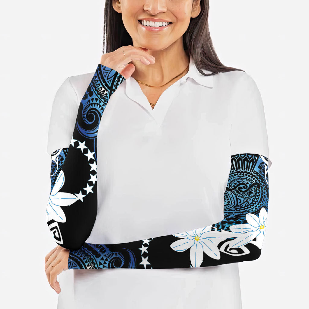 Cook Islands Maori Language Week Arm Sleeves Tiare Maori Kuki Airani Blue Pattern LT22 - Polynesian Pride
