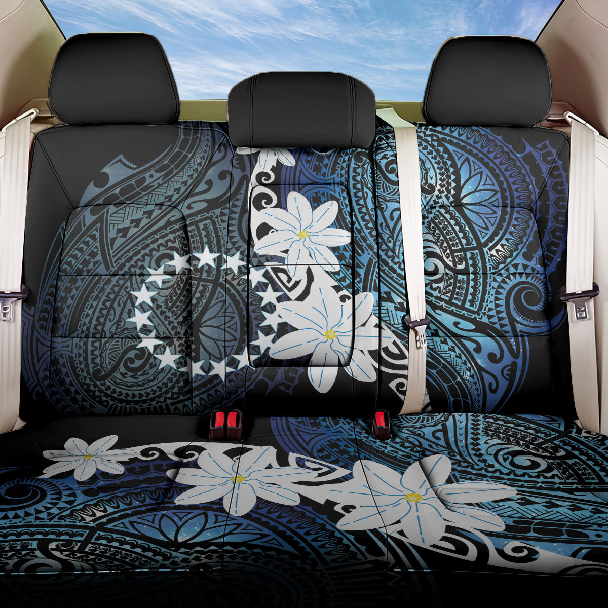 Cook Islands Maori Language Week Back Car Seat Cover Tiare Maori Kuki Airani Blue Pattern