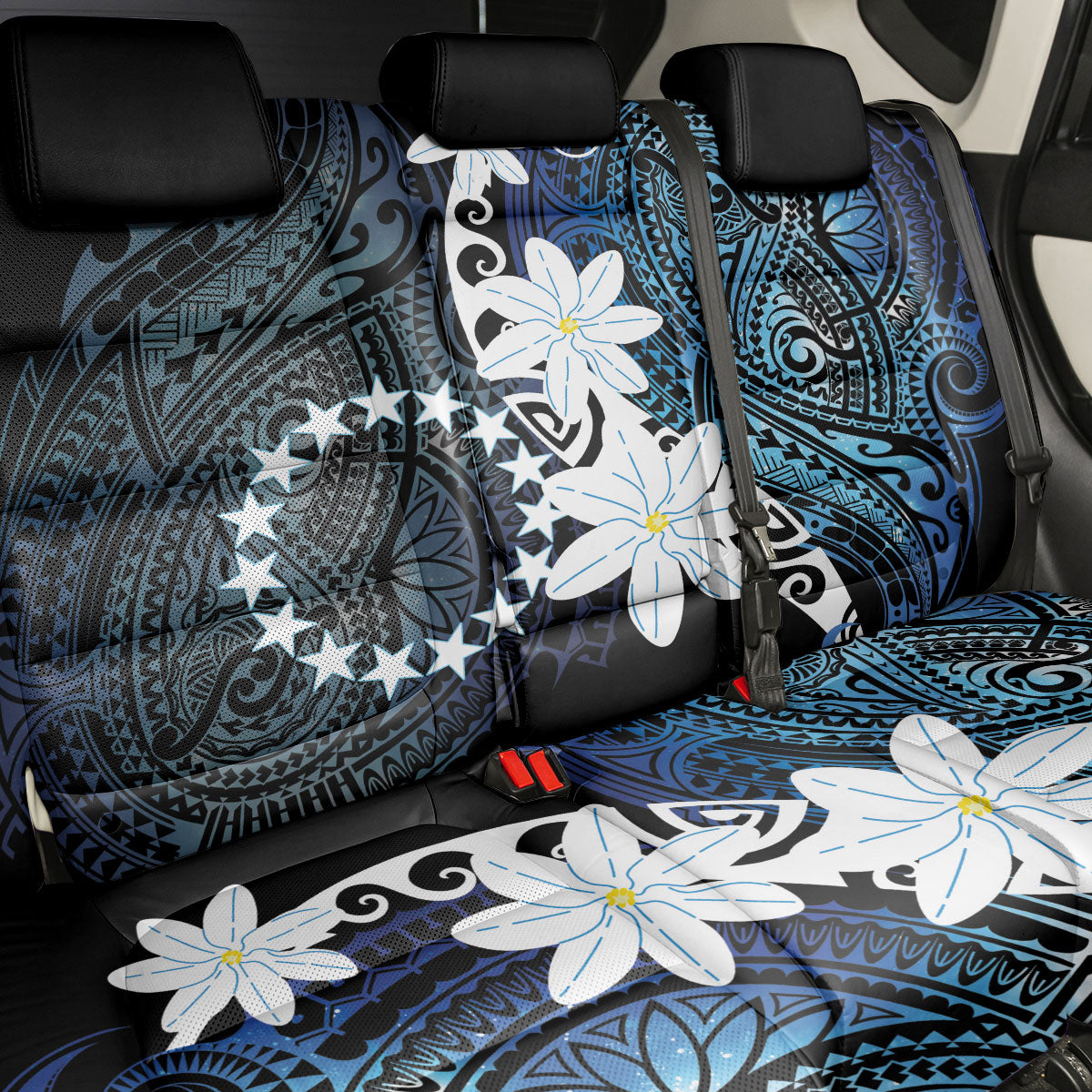 Cook Islands Maori Language Week Back Car Seat Cover Tiare Maori Kuki Airani Blue Pattern