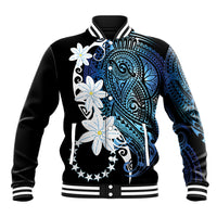Cook Islands Maori Language Week Baseball Jacket Tiare Maori Kuki Airani Blue Pattern LT22 Unisex Blue - Polynesian Pride