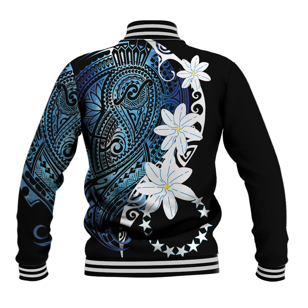 Cook Islands Maori Language Week Baseball Jacket Tiare Maori Kuki Airani Blue Pattern LT22 - Polynesian Pride