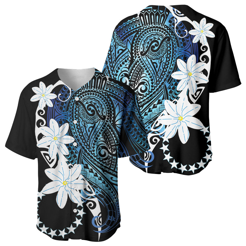 Cook Islands Maori Language Week Baseball Jersey Tiare Maori Kuki Airani Blue Pattern LT22 - Polynesian Pride