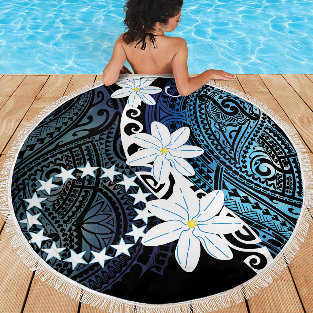 Cook Islands Maori Language Week Beach Blanket Tiare Maori Kuki Airani Blue Pattern LT22 - Polynesian Pride