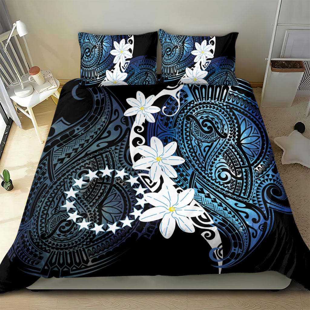 Cook Islands Maori Language Week Bedding Set Tiare Maori Kuki Airani Blue Pattern