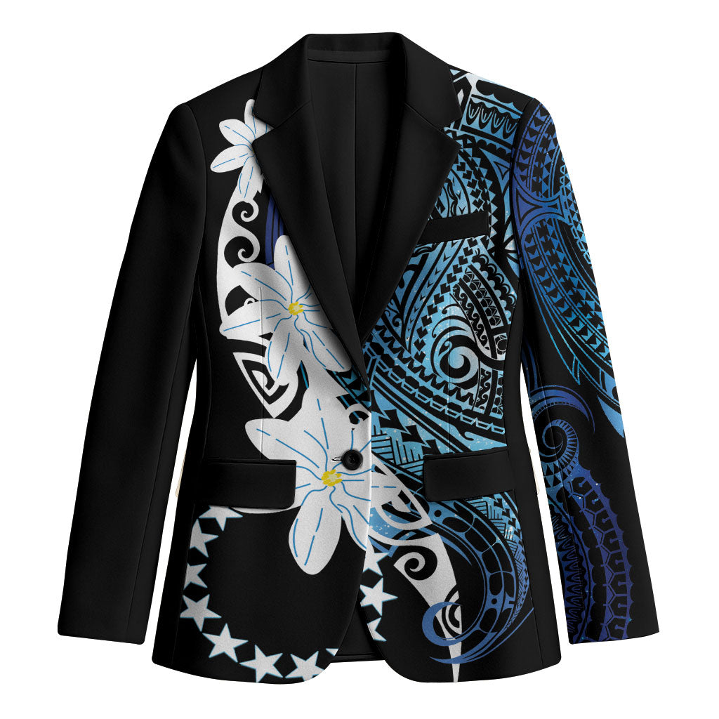 Cook Islands Maori Language Week Blazer Tiare Maori Kuki Airani Blue Pattern LT22 Unisex Blue - Polynesian Pride