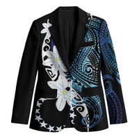 Cook Islands Maori Language Week Blazer Tiare Maori Kuki Airani Blue Pattern LT22 Unisex Blue - Polynesian Pride