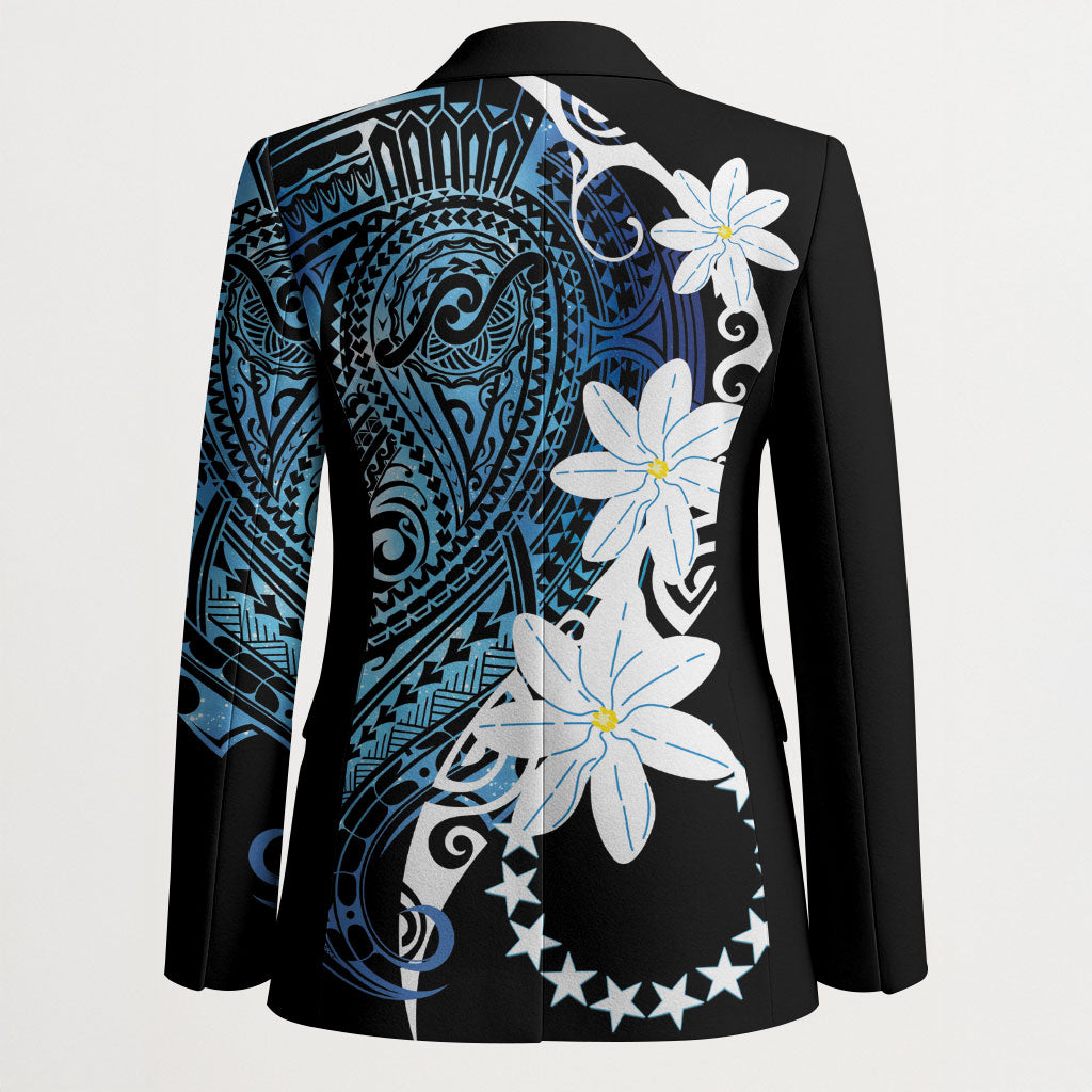 Cook Islands Maori Language Week Blazer Tiare Maori Kuki Airani Blue Pattern LT22 - Polynesian Pride