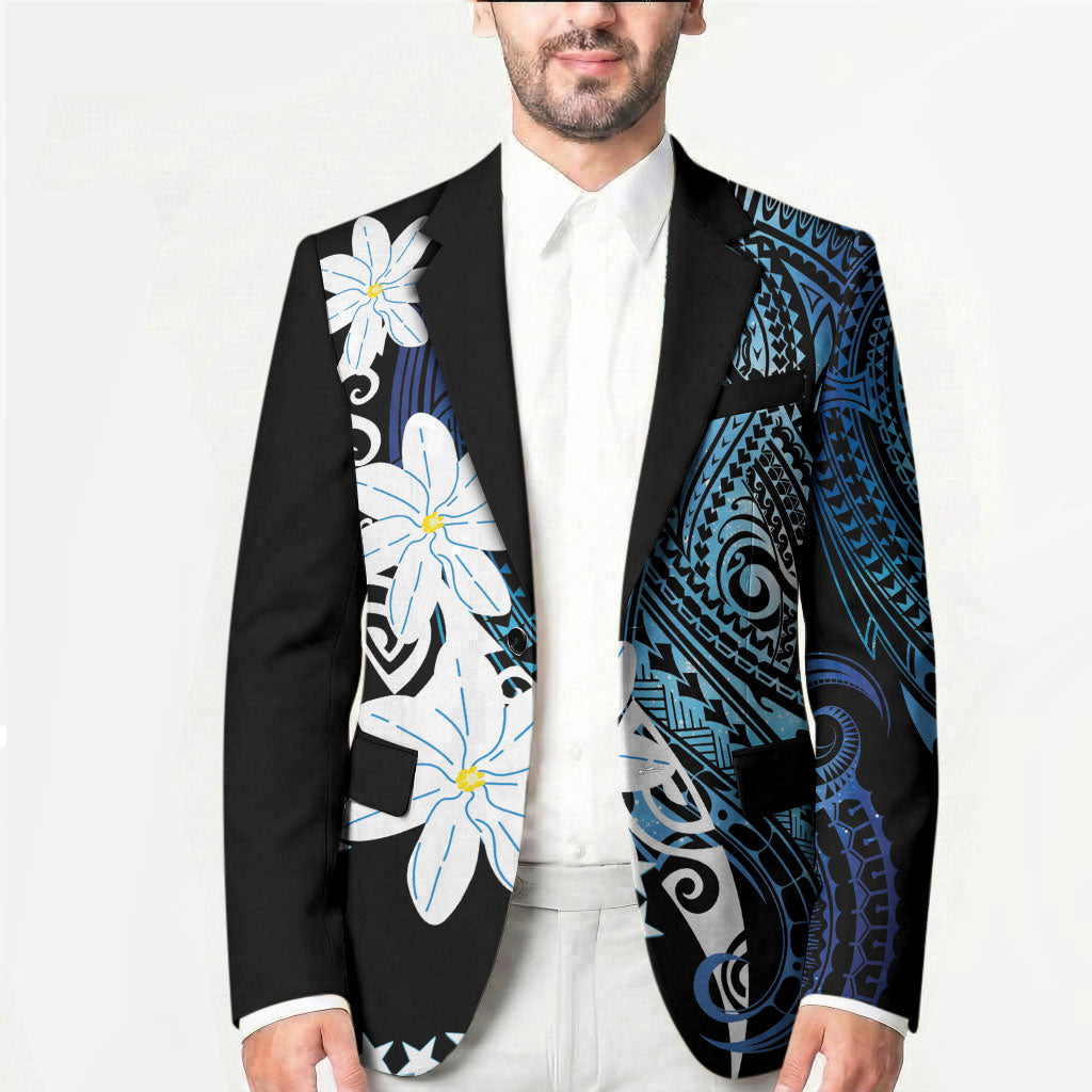 Cook Islands Maori Language Week Blazer Tiare Maori Kuki Airani Blue Pattern LT22 - Polynesian Pride