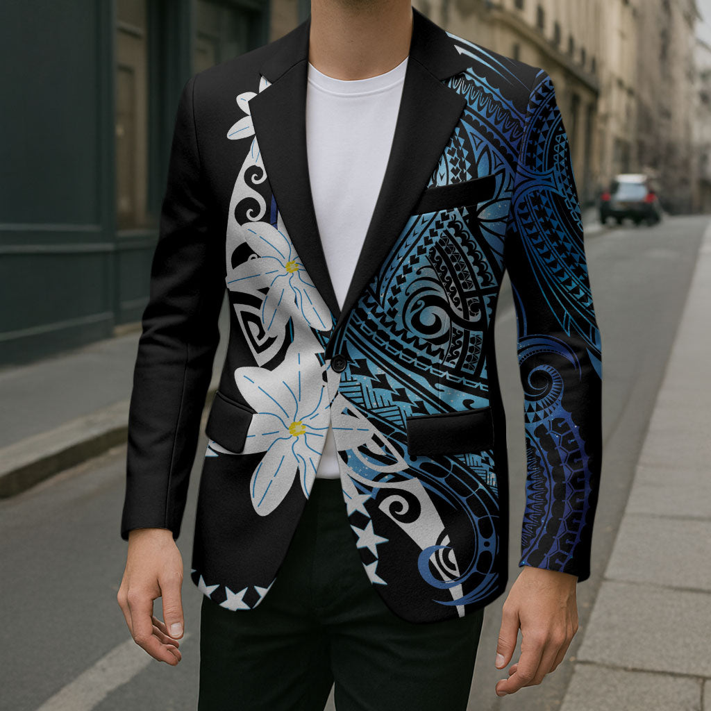 Cook Islands Maori Language Week Blazer Tiare Maori Kuki Airani Blue Pattern LT22 - Polynesian Pride
